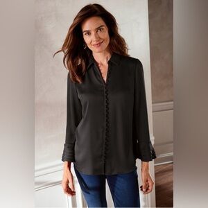 Soft Surroundings | Women's Feminine Black Sonnet Blouse Size Medium